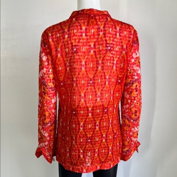 TORY BURCH Stephanie Sequin Silk Tunic Red Orange Size M - Picture 6 of 9